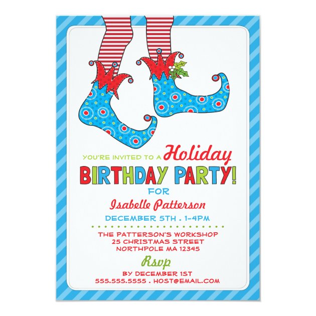 Christmas Holiday Elf Birthday Party Invitation (front side)