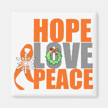 Christmas Holiday Hope Love Peace Kidney Cancer v1 Refrigerator Magnets
