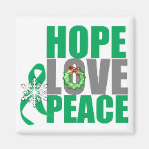 Christmas Holiday Hope Love Peace Liver Cancer Refrigerator Magnets