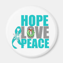 Christmas Holiday Hope Love Peace Ovarian Cancer Magnets