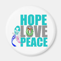 Christmas Holiday Hope Love Peace Thyroid Cancer Fridge Magnets