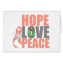Christmas Holiday Hope Love Peace Uterine Cancer Greeting Cards