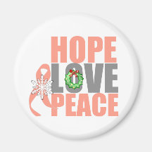 Christmas Holiday Hope Love Peace Uterine Cancer Refrigerator Magnets