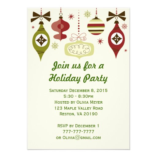 Christmas Holiday Ornaments Party Invitations (front side)