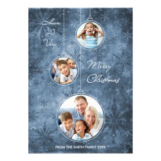 Christmas Holiday Photo Card Blue Snowflakes