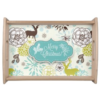 Christmas Holiday Serving Tray - Vintage Blue Deer