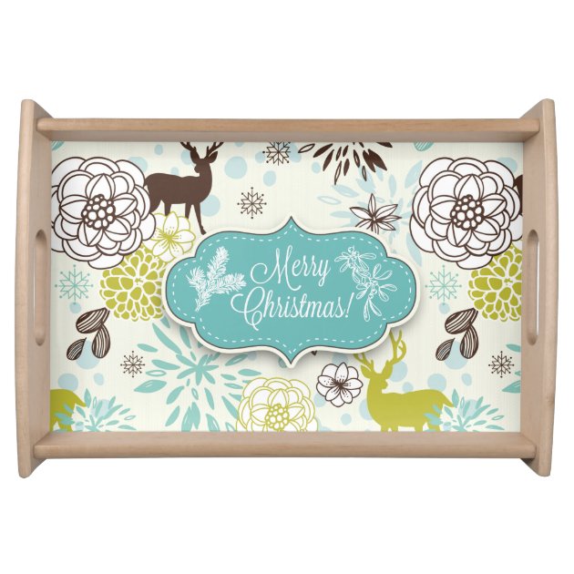 Christmas Holiday Serving Tray - Vintage Blue Deer