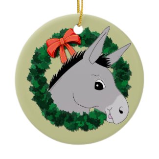 Thumbnail image for Christmas Holiday Wreath Donkey – Miniature Donkey Ornament