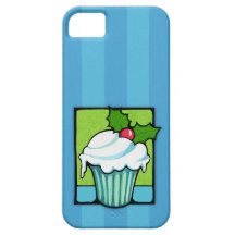 Christmas Holly Cupcake blue iPhone 5 Case