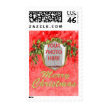 Christmas Holly customizable photo frame Postage Stamps