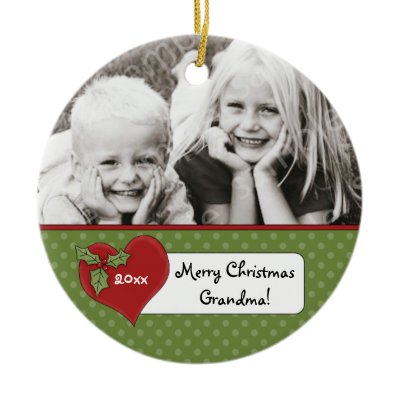 Christmas Holly Heart Grandma Photo Personalized Christmas Tree Ornament