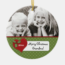 Christmas Holly Heart Grandma Photo Personalized Christmas Tree Ornament
