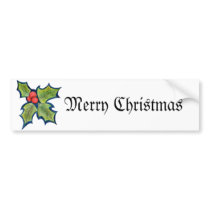 Christmas Holly Leaves, Red Berries Bumper Sticker
