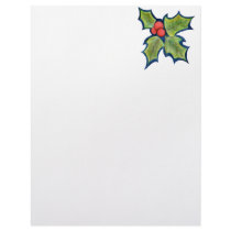 Christmas Holly Leaves, Red Berries letterhead by Lenora Christmas Holly Leaves, Red Berries letterhead