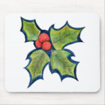 Christmas Holly Leaves, Red Berries mousepads