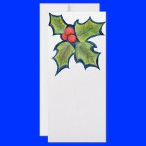 Christmas Holly Leaves, Red Berries Personalized Rack Card