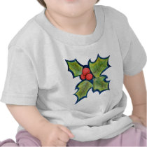 Christmas Holly Leaves, Red Berries Tshirt