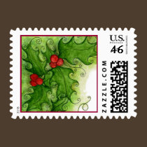 Christmas Holly Postage Stamp