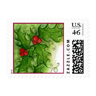 Christmas Holly Postage Stamp