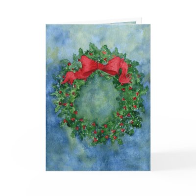 Christmas Holly Wreath Greeting Cards by lynorton