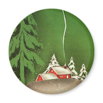 Christmas House in the Snow Winter Forest Fridge Magnet