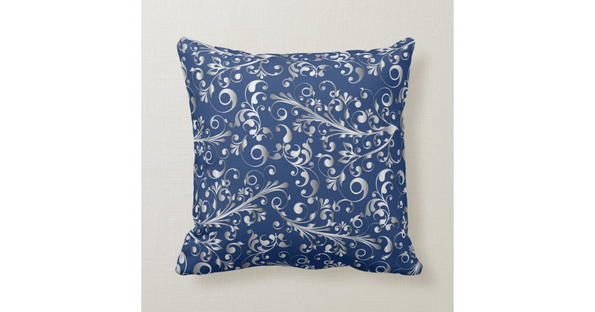 Christmas in blue & silver throw pillow Zazzle