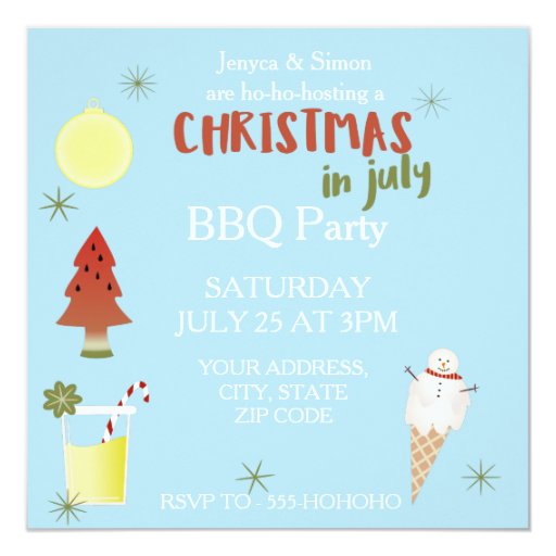 christmas in july bbq party custom square invite zazzle christmas in july bbq party custom square invite zazzle