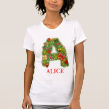 christmas initial A monogram tshirt