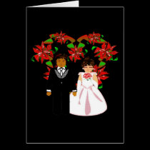 Christmas Interracial Wedding Couple Heart Wreath cards