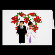 Christmas Interracial Wedding Couple Heart Wreath cards
