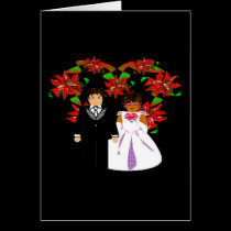 Christmas Interracial Wedding Couple Heart Wreath cards