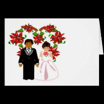 Christmas Interracial Wedding Couple Heart Wreath cards