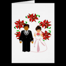 Christmas Interracial Wedding Couple With Wreath cards