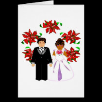 Christmas Interracial Wedding Couple With Wreath cards