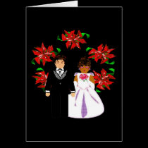 Christmas Interracial Wedding Couple With Wreath cards