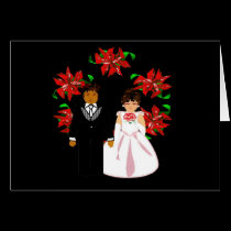 Christmas Interracial Wedding Couple With Wreath cards