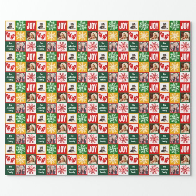 Christmas Joy Snowflake Add Your Own Family Photos Wrapping Paper-2