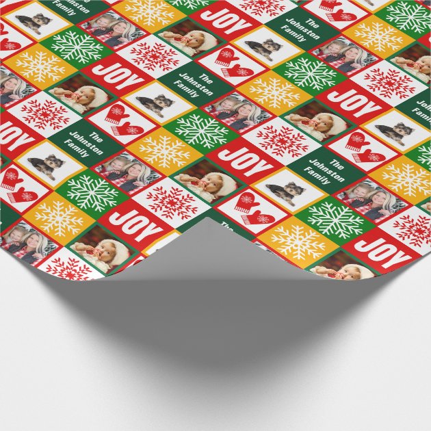 Christmas Joy Snowflake Add Your Own Family Photos Wrapping Paper 4/4