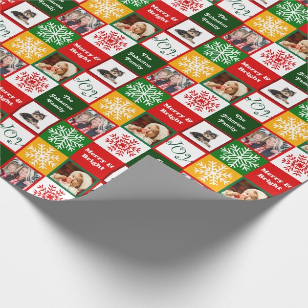 Christmas Joy Snowflakes Add Family Photos Wrapping Paper 4/4