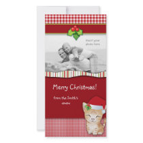 Christmas Kitten Cat Gingham Check Photo Card photo cards by spacards Christmas Kitten Cat Gingham Check Photo Card photo cards