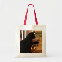 Christmas Kitten Tote Bag - Natural w/ Red Handle