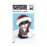 Christmas Kitten Wearing a Santa Hat - Medium Postage Stamp