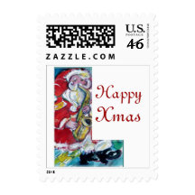 CHRISTMAS L LETTER /SANTA AND SAX MONOGRAM POSTAGE STAMPS
