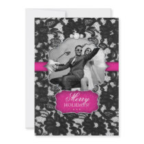 Christmas Lace Invitation Black Hot Pink