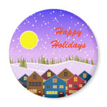 Christmas landscape with houses and snow magnet