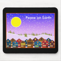Christmas landscape with houses and snow mousepads