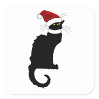 Christmas Le Chat Noir With Santa Hat Square Sticker