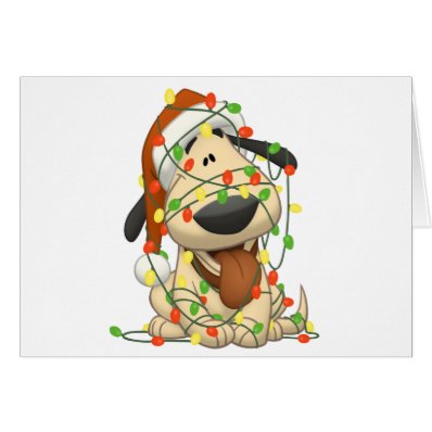 Christmas Lights Funny Puppy Dog Greeting Cards