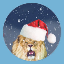 Christmas Lion in Santa Hat Sticker stickers