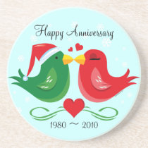 Christmas Lovebirds Anniversary Coaster coasters